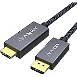 IVANKY Câble DisplayPort vers HDMI 2m en Nylon Tressé - Connecteurs Plaqués Or 24K - Câble DP vers HDMI (Audio&Vidéo) pour Or