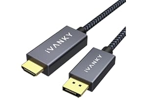 IVANKY Cable DisplayPort a HDMI 2M, Cable de DP a HDMI [Trenzado Nylon] Hombre a Hombre Compatible con HDTV, Portátil, AMD, NVIDIA, HP Elitebook, ThinkPad y Más - Gris