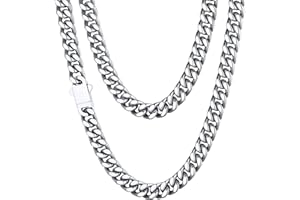 ChainsHouse Collier Chaine Homme Acier Inoxydable Maille Cubaine Ras de Cou Garcon[Argent/Or/Noir-Largeur: 4/6/9/13 mm-Longeur:46/51/55/61/66/71/76 cm] Choker Hip Hop Rappeur 32-298g