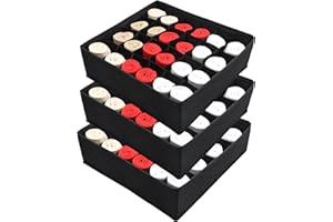MAGOSIS Drawer Organiser 3-Pack Foldable Fabric Storage Boxes with 24 Cells for Socks, Ties, Underwear | Multi-Use Closet Divider for Efficient Home Organisation (Black)