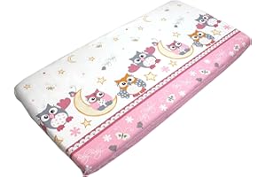 TupTam Drap Housse de Lit et Berceau avec Motifs pour Bébé, Hiboux Rose, 70 x 140 cm