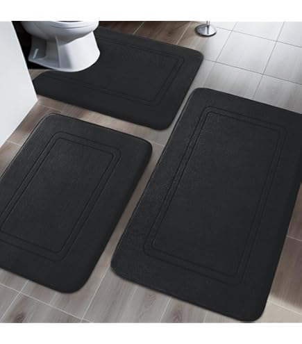 Homaxy Antislip badmatset, 2-delig, zacht, hoogpolig, badkamertapijt, set microvezel, 2-delig, zwart Homaxy Antislip badmatset, 2-delig, zacht, hoogpolig, badkamertapijt, set microvezel, 2-delig, zwart