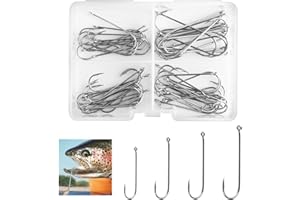 ODDMART 60Pcs Large Barbed Aberdeen Sea Fishing Hook, Size 1# 1/0 2/0 3/0 High Carbon Steel Long Shank Wide Gape Light Wire Closed Eye Fishing Hooks for Freshwater Saltwater Shore Boat Crap Tackle Trout Bass