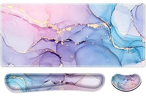 Mouse mat Set,iCasso Desk mat 900 x 400mm,Stitched Edges Gaming Mouse Pad & Mouse mat Wrist Support&Keyboard Wrist Rest,Waterproof Surface Desk Pad with Non-Slip Rubber Base (Blue Watercolor)