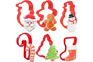 Orapink Cortador de galletas de Navidad, juego de 6 cortadores de galletas de plástico, hombre de jengibre, árbol de Navidad, muñeco de nieve, calcetín de Navidad, bastón de caramelo y Papá Noel,