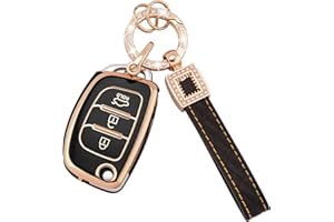 Koaudb Custodia protettiva per chiave auto, adatta per Hyundai i10 i20 i30 i40 ix20 ix30 ix35 ix45 ix55 Tucson Santa Fe Elantra Accent 3 pulsanti Flip pieghevole portachiavi con portachiavi in pelle