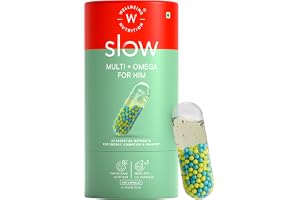 Wellbeing Nutrition Slow Multivitamin + Omega 3 for Men with Probiotics, B-Complex, Ginseng, 23 Vitamins & Minerals, 15 Antioxidants Stamina, Metabolism, Bones, Immunity, Digestion, 60 Veg Capsules
