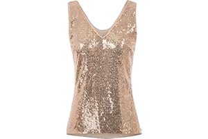 GRACE KARIN Femme Débardeur Gilet à Paillettes sans Manche Slim Brillante Sequins Débardeur Soiree Bal Danse Club Veste