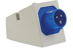 as - Schwabe Enchufe de pared CEE para caravana, Enchufe de camping 230 V / 16 A, Enchufe de pared de 3 polos para autocaravana y caravana, para exteriores, IP44, Azul