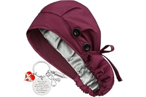 HACHAPY Satin Lined Scrub Cap for Women Ponytail Hair Surgical Nurse Cap 4 Buttons