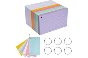 testyu 500 Piezas Tarjetas Estudio con Anillo 13 x 8 cm, Flashcards se Pueden Escribir en Ambos Lados y Engrosar Perfecto para Aprender, Oficina Escolar Notas y Listas, 6 Colores