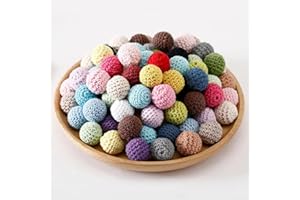 ARTLATU 60stk Häkelperlen Mix Farbe 20mm Gehäkelt Holzperlen Runde Gehäkelte Perlen mit Loch zum Auffädeln Handgefertigt Natur Holzkugeln für DIY Schmuck Dekorationen Halskette Armband