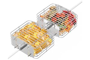 ONLY FIRE Onlyfire Zestaw 2 koszy do grillowania z rożna ze stali nierdzewnej, taca do grillowania ryb, mięsa i warzyw, prostokątny kosz na warzywa, kosz do grillowania z rożna do grilla zewnętrznego