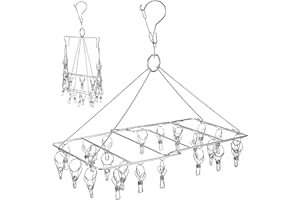 WudTus Suszarka do skarpet z 24 klipsami, składany, ze stali nierdzewnej, oszczędzający miejsce stojak na skarpety, bieliznę, ubrania dla niemowląt i małe przedmioty do prania