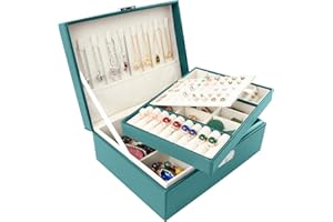 Homeanda Joyero de 2 capas, cajas de joyería de cuero para mujeres, niñas, adolescentes, organizador de joyas, caja de almacenamiento de joyas con cerradura (UG-verde)