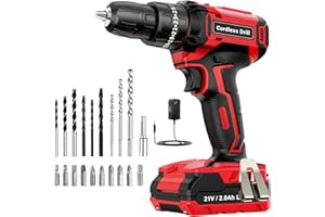 BETENST Cordless Electric Drill 21V, 2000mAh Battery, 42N.m Max, 25+3 Torque Cordless Drill Driver, 20pcs Bits, LED Light for Home and Garden DIY Project
