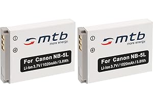MTB MORE ENERGY 2X Batería NB-5L para Canon PowerShot SX200 IS, SX210 IS, SX220 HS, SX230 HS. Ver Lista.
