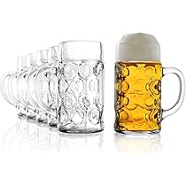 Stölzle Lausitz Diamond Bierpul / set van 6 bierpullen 1 liter met bord/stabiele bierkan / maatkan van soda lime glas / bierglas 1 l vaatwasmachinebestendig
