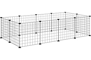 PawHut Valla Metálica para Mascotas con 12 Paneles Parque Metálica para Animales Pequeños Desmontable Diseño DIY Negro 106x73x36cm