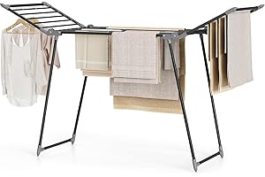 ‎SYKIARIOL SYKIARIOL Wäscheständer, Standtrockner, Stabiler Flügelwäscheständer für platzsparende Aufbewahrung, Klappbarer Gullwing Wäscheständer für Lange Wäschestücke, Kleidung, Handtücher, Schwarz