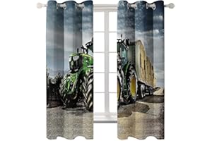 CTQTZ Traktor Blickdichte Vorhänge Mähdrescher & Traktoren Gardinen 2er Set H 160 x B 70 cm Blickdichte Gardinen Kurze Gardinen Kinderzimmer Schlafzimmer Ösenvorhang