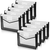 AOOSU A4 Plastic File Folders, 9 Pieces Expanding Transparent Folders, Horizontal Document Bags with Labels and Button for Sc