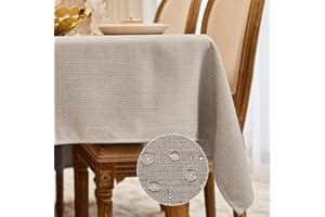 WAITER TREE Tovaglia in lino di alta qualità, lavabile, facile da pulire, effetto lino, impermeabile, effetto loto, beige,145 x 300 cm