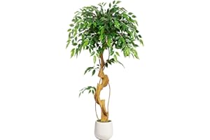 ‎KEEPLUSH Keeplush Kunstpflanze Ficusbaum 120cm Mit Weiß Topf,Künstliche Pflanzen groß wie echt mit Gebogene Baumstamm und 930 Blättern,Kunstbaum Für Innendekor Wohnzimmer Schlafzimmer Büro GartenHaus Decor