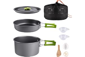 aiGear Kit de Utensilios Cocina Camping | Cocina Portatil con Ollas y Sartén en Aluminio y Bolsa de Almacenamiento | para Picnic Camping Senderismo y Cocina al Aire Libre