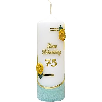 Meissner Jubiläumskerze 'Zum 70. Geburtstag' - Gelb, Mit Farbigen Wachsauflagen, Ca. 6x18 Cm, Handarbeit