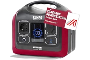 ELMAG Tragbare Powerstation ENERGY 600 – 595Wh Solargenerator mit LiFePO4 Akku – Mobiler Stromspeicher mit 230V/600W (Spitze 1000W), 230V AC/12V KFZ/USB – Ideal für Reisen, Camping & Notstrom