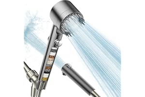 BUTTERFOX Pommeau de Duche Haute Pression, Pommeau de Duche Economie Deau avec Tuyau Douche 1.45M et Support de Douche, Salle de Bain Réglable à 3 Modes, Pommeau de Douche Anti Calcaire Bouton D'arrêt D'eau