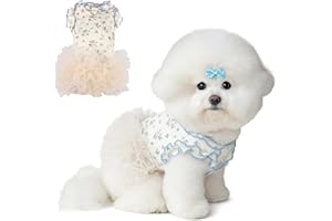 Fohuanky Cute Dog Outfit Floral Puppy Dresses with D-Ring, Pet Dress for Small Dogs and Cats Girl Dog Dresses for Summer Indoor Outdoor Wear