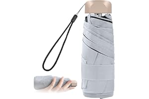 Vicloon Taschenschirm Ultraleicht, Mini Umbrella mit 5 Edelstahl Rippen, Kompakt, Faltender UV-Regenschirm für Erwachsene und Kinder, Leicht Kompakt, Stetig, Weiß, 210g