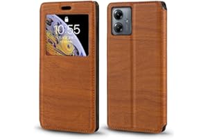 SHANTIME Funda de Cuero PU con Ventana Visible y Cierre Magnético Invisible Compatible con Motorola Moto G14, Cubierta Inteligente de Protección (Café)