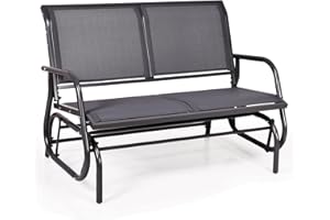 RELAX4LIFE 2-Seater Glider Benches, Patio Double Relaxing Rocker Chair, Steel Frame Outdoor Swing Loveseat for Garden Porch Yard (Grey)