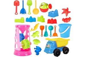 PORUPAEL 23 zabawki plażowe, zabawki plażowe, zestaw narzędzi dla dzieci, koło do piaskownicy, forma do piaskownicy, wiadro, szufla do piasku, zestaw narzędzi (wielokolorowe do każdego samochodu)