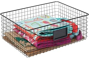 mDesign Cestino portaoggetti in filo metallico – Porta oggetti aperto ideale per cucina, bagno, ufficio, lavanderia, dispensa – Pratico organizer multiuso per la casa – nero opaco