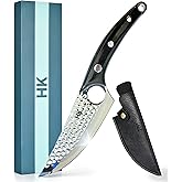 HK 6.5 Inch High Carbon Stainless Steel Japanese Chef Knife with Sheath and Gift Box, Hammered Mirrored Finish, Pakka Wood Ha