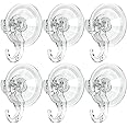 GlobaLink Set of 6 Suction Cup Hooks, Towel Hooks, Wall Hooks, No Drilling, Waterproof, for Kitchen and Bathroom, 5 kg Load Capacity, Transparent