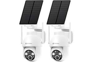 YESYAMO Telecamera Wi-Fi Esterno Senza Fili con Pannello Solare, Videocamera Sorveglianza Esterno a Batteria, 360° PTZ, Visione Notturna A Colori, Audio Bidirezionale, 2.4GHz, IP66 (Bianco-2pcs)