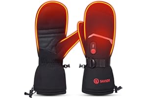 ‎SAVIOR HEAT SAVIOR HEAT Beheizte Handschuhe Fäustlinge Männer Frauen, Elektrisch wiederaufladbare Batterie Ski Schnee Handschuhe, Warme Handschuhe für Winter Motorrad Snowboard Wandern Radfahren Wandern Laufen