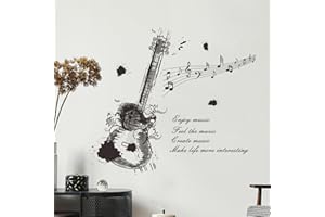 astylishome Wall Decal Sticker Music Wall Decals Black Musical Instruments Removable Wallpaper Guitar Stickers for Music Studio Bedroom Art Room Decoration 0916