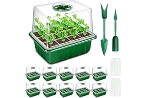 YAUNGEL Bandeja de Germinación de Semillas, 10 Pcs 120 Celulas Mini Invernadero Bandejas de Cultivo Germinación con 2 Herramientas de Jardinería, Ideal para Cultivo de Semillas y Plantas, Verde