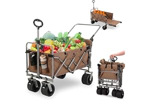 ‎ROWCE Rowce Handcart Foldable Beach Hand Trolley with Drink Holder Adjustable Handle Garden Trolley for All Terrain Transport Trolleys Folding Handcart 120 kg Load Capacity for Outdoor Camping Shopping