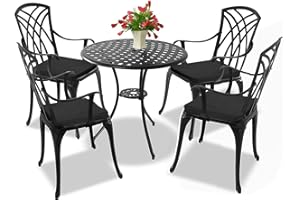 Centurion Supports OSHOWA Garden & Patio Table & 4 Large Chairs with Armrests Cast Aluminium Bistro Set - Black Cushions