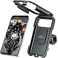 GRAND PITSTOP Anti Theft Waterproof Motorcycle Phone Mount with Wireless Charging Pad Sturdy Mobile Base, 360° Phone Protection, Aluminium Clamp Handle Mount Black