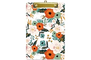 Hnogri porte bloc a5 avec pince, Plastique dur, Clipboard A5 dessin de mode, Planchettes à pince et porte-formulaires, 15CM x 22.5CM, Fleur classique