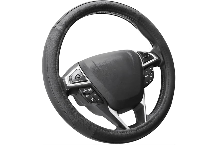 SEG Direct Steering Wheel Cover for Car, Standard Size 37-39cm, Auto Interior Accessories, Black