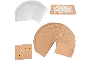FOZUANEI 200 Pieces Earring Display Card Set, Includes 100 Rubber Earring Stopper Backs, 50 Brown Kraft Earring Holder Cards, 50 Self Adhesive Sealing Storage Bags for Gift Making DIY Ear Studs